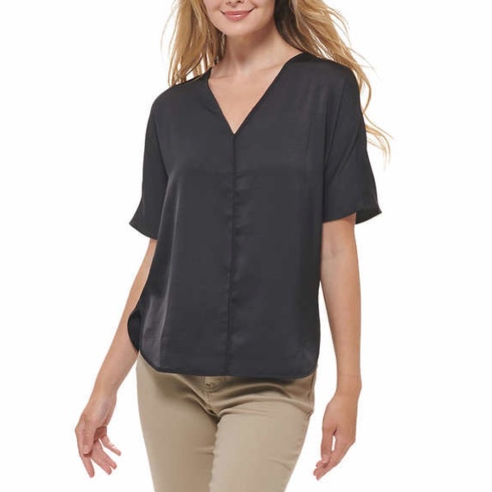 DKNY Women's V-Neck Blouse, Black